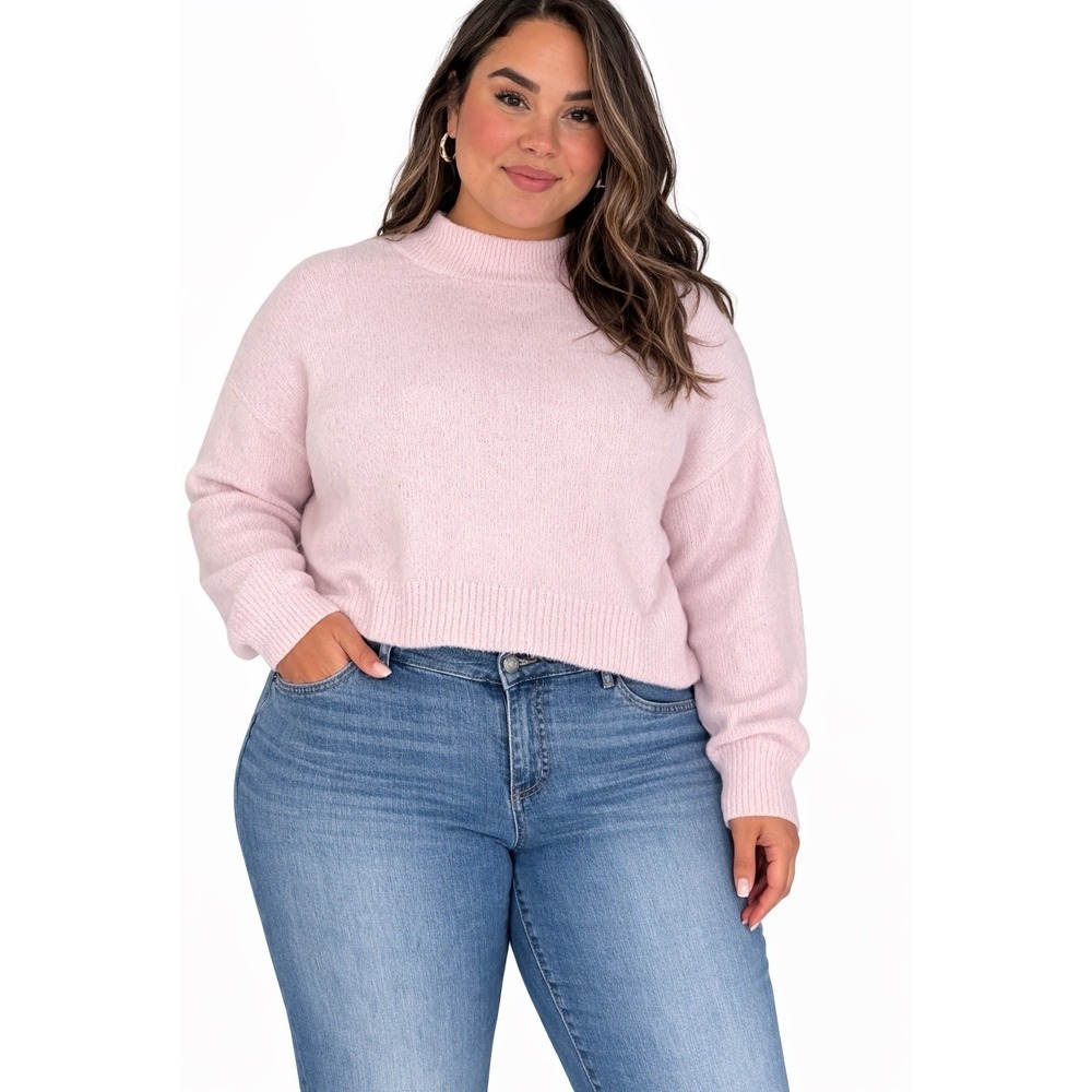 Time and Tru Pink Mock Neck Sweater Womens XL 16-18 Cropped Knit Soft Pullover